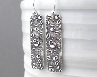 Bohemian Earrings Dangle Silver Earrings Bar Earrings Modern Jewelry Boho Jewelry Gift for Women Silver Jewelry - Bar