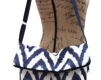 Cross body Fold Over Bag / Shoulder Bag / Cross body Bag / Cross body Tote Bag / Cross body Purse / Handbag / Navy Blue and White