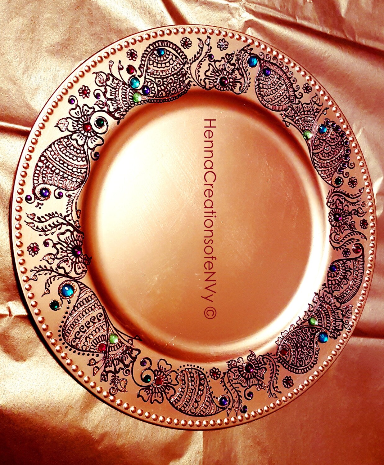 New Decorative Gold Candle Plate in Classic Paisley Henna