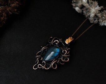 Thank you mom wedding gift for mother of the bride statement necklace copper labradorite pendant wire wrap jewelry gemstone necklace