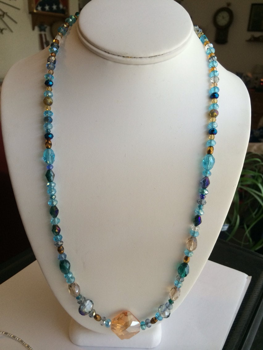 Crystal Blue and Gold Necklace.