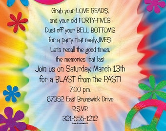 groovy 70s invite etsy tie dye event flyer