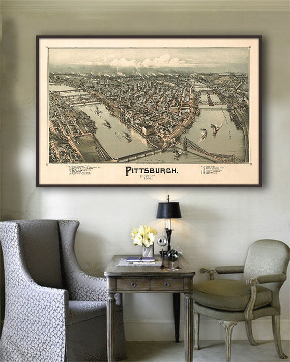 1902 Pittsburgh panorama Vintage Pittsburgh map home decor 1902 Pittsburgh panorama Vintage Pittsburgh map home decor