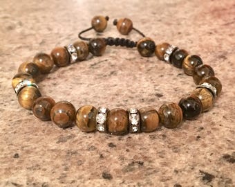 Luxury TIGERS EYE & Crystal Energy Healing Empowerment Bracelet Mens Ladies Confidence Courage Focus