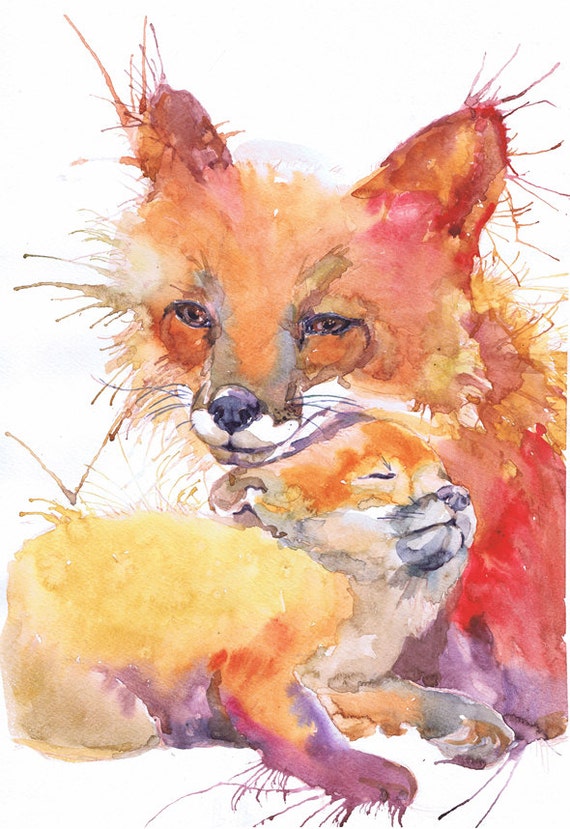 Fox painting Watercolor Art Nursery decor Baby Watercolour