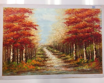Vibrant Red Woods Oil Painting