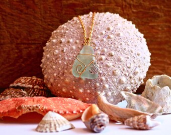 Genuine Sea Glass Jewelry, Sea Glass Necklace, Beach Glass Jewelry, Sea Glass Pendant, Wire Wrapped Pendant
