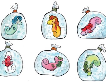 Sea Ponies for Sale Watercolor Print