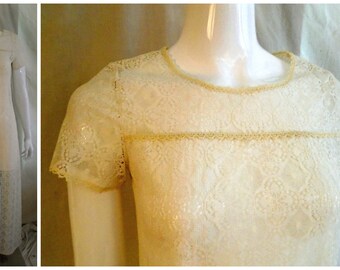SALE Vintage 1960's White Maxi Long All Lace Dress or Nightgown Column Dress small