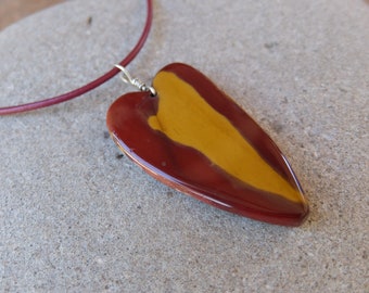 Large Mookaite Jasper heart necklace in red yellow - natural stone jewelry handmade in Australia - crystal heart jewellery