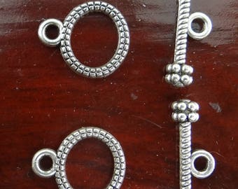 Lot 10 clasps toogles silver-plated antiqued 10 x 12 mm shank 17 mm - fma052
