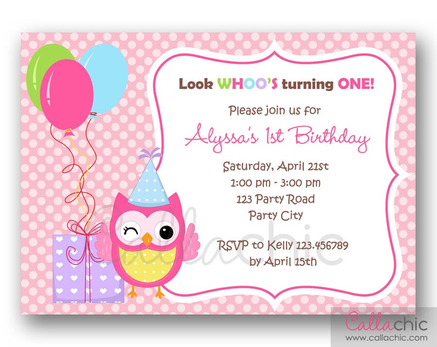 Buho 1 invitación de cumpleaños para imprimir niña / niño