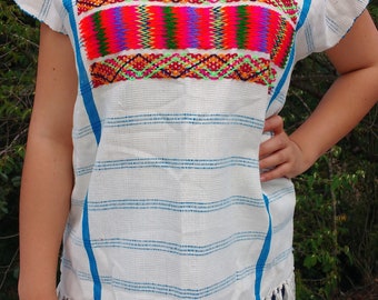 Traditional loom blouse with vivid blue color