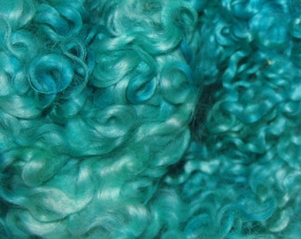 Cotswold Wool Locks, Spinning Fiber, Felting Fiber, Doll Hair, Blythe Reroot, Hand Dyed in Shades of Blue Ice, Seafoam Green 1 oz.