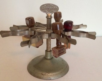 Standard stamp holder, rubber stamp carousel, industrial office supply, vintage standard