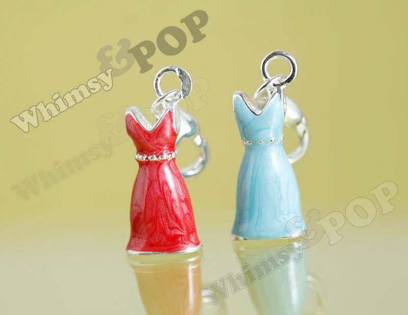 1 3D SilverPlated Enamel Blue Red Dress Charm Dress Charm