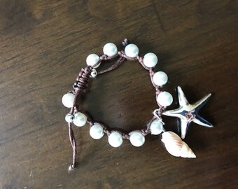 Hemp beaded bracelet with star fish charm