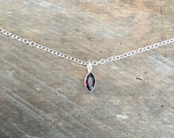 Garnet Necklace, Marquee Garnet Sterling Silver Chain, Gemstone Necklace, January Birthstone Necklace