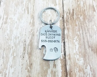 Hand stamped beer bottle opener dog ID tag / Drinking Buddy / dog tags for dogs / funny dog tags / large dog tags / beer dog tag