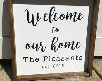 Welcome to our home wood sign, Personalized, Housewarming gift, Newlywed gift, Welcome home, Customized, Last name, Family name