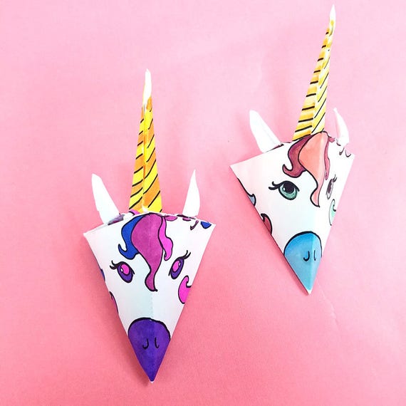 Download Unicorn Paper Craft Full Color and Color-in Template Baby