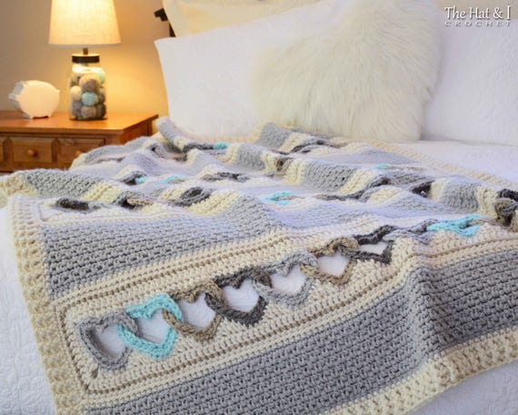 CROCHET PATTERN - With All My Heart - crochet blanket pattern, heart afghan pattern, linked hearts blanket pattern - Instant PDF Download