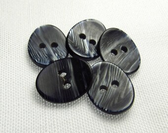Navy Iridescence: 1/2" (13mm) Dark Blue Oval Buttons - Set of 5 Vintage New Old Stock Buttons