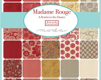Moda Madame Rouge Charm Pack, (42) 5" Quilt Fabric Squares by French General