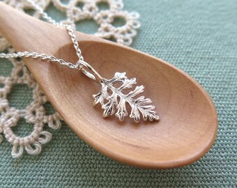 Fern Leaf Lavender Jewelry - Pure Silver Real Leaf Pendant, Herb Jewelry