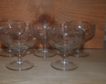 Set Of Five Etched Flower And Leaf Compote Dish