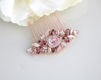 Rose gold hair comb, Wedding hair accessories, Bridal hair comb, Wedding headpiece, Swarovski hair comb, Blush crystal comb, Hair piece