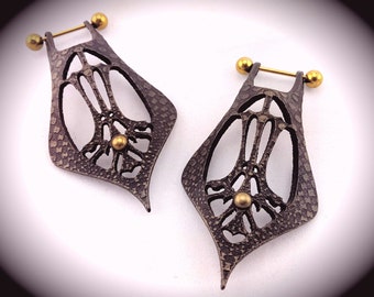 Art déco en cuir - 14 Gauge - boucles d’oreilles pour oreilles tendus - Tunnel les boucles d’oreilles - Boucles d’oreilles en gravure Laser évaluée boucles d’oreilles