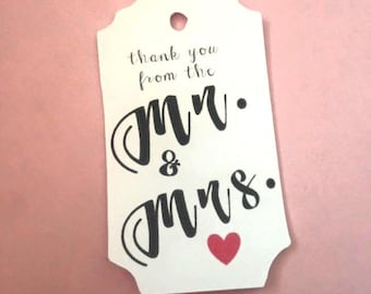 Thank you from the Mr and the Mrs, Custom heart color, Personalized Tags, wedding favors