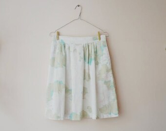 Vintage Midi Skirt/Full Midi Skirt/Floral Midi Skirt/Pocket Midi Skirt/American Vintage/White Flowery Skirt/Feminine Skirt/1980-90s Style