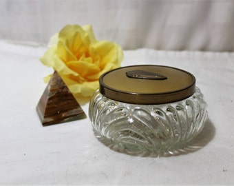 Vintage Art Deco Glass Powder or Trinket Jar with Metal Lid