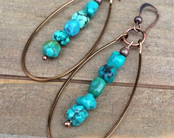 Turquoise Earrings - Turquoise Jewelry - Genuine Turquoise Jewelry - Copper Earrings - Southwestern Jewelry - Copper Jewelry - Gift for her