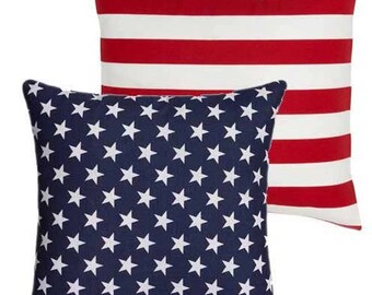 Outdoor American Flag Pillow Cover 18x18 20x20, Patriotic Pillow Stars Pillow, Navy Blue Pillow, July 4th Decor, Outdoor Pillows