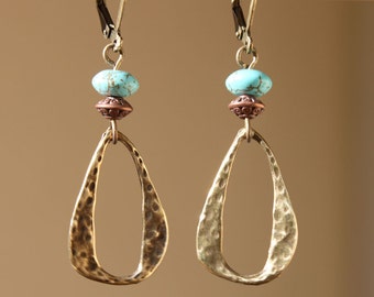 Turquoise Earrings Boho Earrings Dangle Earrings Drop Earrings Boho jewelry Brass Earrings Gift For Her For women