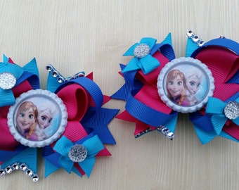 Frozen girls hair bows. Set of 2. Perfect for piggy tails :) Anna & Elsa