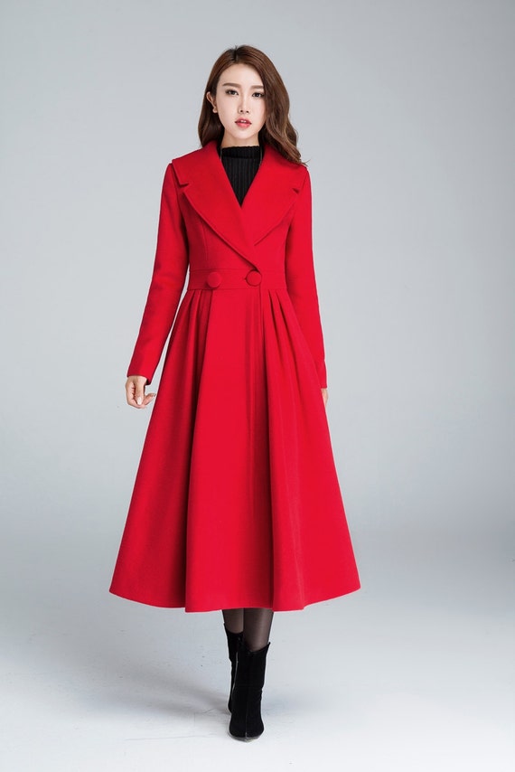 Princess coat long jacket red coat pleated coat elegant