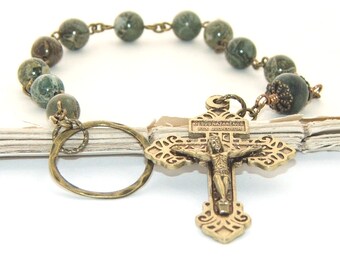 Catholic Man's Pocket Rosary with Pardon Crucifix, Jasper Beads