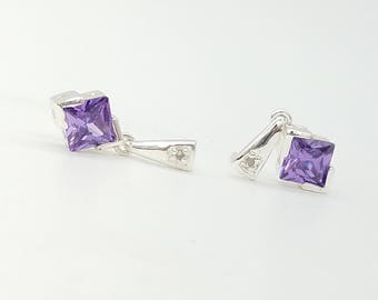 Vintage CZ Amethyst & Sterling Silver Stud Earrings