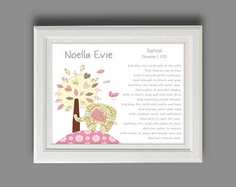 Baby Girl Baptism Gift - Christening Gifts for Girl - Elephant Nursery Decor - Personalized Gift for Baptism - Christening Keepsake - PRINT