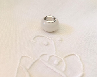 Bead pandora lampwork white, 14 x 8 mm