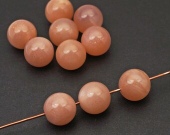 10 pcs round sunstone beads, gold peach semiprecious stone 10mm