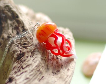 Jellyfish Necklace, Pacific Sea Nettle jellyfish jewelry, polymer clay cnidarian handmade pendant marine biology