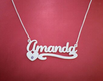 Amanda Necklace Amanda Name Necklace Personalized Silver Name Necklace Custom Best Friend Necklaces Name Necklace With Birthstones