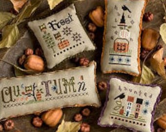LIZZIE*KATE Autumn Smalls counted cross stitch patterns INCLUDES Embellishment Pack at thecottageneedle.com Halloween