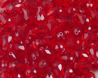 Glass Beads 20 Red Teardrop Faceted Drop 11mm x 8mm Light Siam (1020gla11-31)