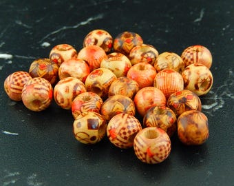 10 Tibetan 243 printed wood beads